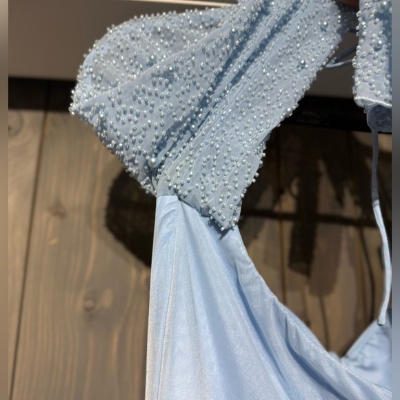 Oh Polly Blue Embellished Pearl Dress with Side Split - Picture 7 of 13